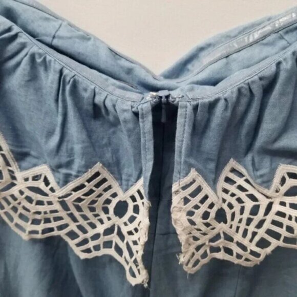 Bardot Revolve Runaway Romper Sky Blue Chambray White M - Picture 11 of 14